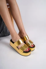 Capone Outfitters Capone Double Strap Wedge Heels Womens Metallic Gold Flatform Sandals