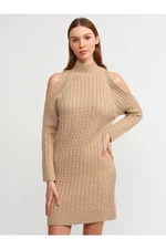 Dilvin 90131 Half Turtleneck Sweater Dress with Open Shoulders-dark Beige.