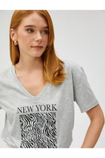 Koton Short Sleeve T-Shirt Zebra Printed V-Neck