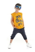 Mushi Motocross Boys' Orange Sleeveless T-shirt with Capri Shorts Summer Suit. Mushi Motocross Boys' Orange Sleeveless T-shirt with Capri Shorts Summer Suit.