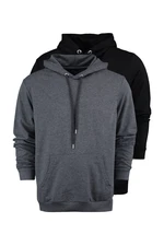 Trendyol Men's Black-Anthracite Regular Hooded Long Sleeve Sweatshirt