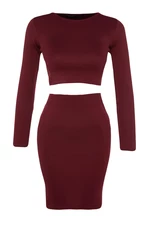 Trendyol Claret Red Super With Crop Skirt, Knitwear Top and Bottom Set