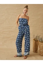 Koton Printed Belted Strapless Jumpsuit