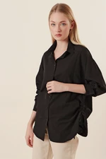 Bigdart 20132 Oversized Shirt with Ruffles - Black