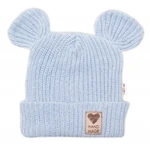 Pletená bavlněná čepice s oušky, dvouvrstvá, Hand Made Baby Nellys, modrá, vel. 80-86 (12-18m)