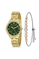 Polo Air Women's Wristwatch Roman Numeral Single Row Stone Dorica Bracelet Yellow Green Color