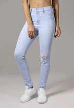 Dámské úzké džínové kalhoty s vysokým pasem - modré