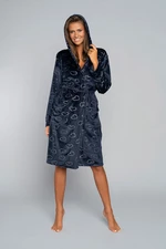 Eliksir women's long-sleeved bathrobe - navy blue print