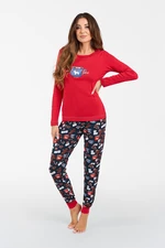 Makala női pizsama hosszú ujjú, hosszú lábú - piros/nyomott