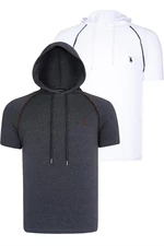 DUAL SET T8570 DEWBERRY HOODED MEN'S T-SHIRT-WHITE-ANTHRACITE