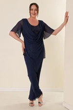 By Saygı Plus Size Chiffon blouse with a plunging neckline. Elastic Waist Lined Chiffon Plus Size 2 Piece Evening Wear Set.