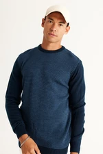 AC&Co / Altınyıldız Classics Men's Navy Blue-Blue Standard Fit Normal Cut Crew Neck Honeycomb Patterned Knitwear Sweater.