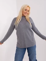 Navy grey women's plus size sweater with zipper closure