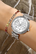 Polo Air Women's Wristwatch Colorful Baguette Bracelet Combination Set Silver Color