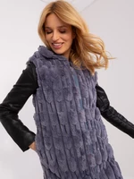 Grey zip-up vest with eco-fur