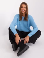 Light blue classic sweater with wool
