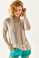 Olalook Women's Stones Transparent Stripe Detailed Knitwear Blouse