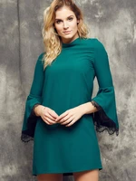 Cocomore Boutiqe dress with stand-up collar and flared sleeves green Cocomore Boutiqe dress with stand-up collar and flared sleeves green