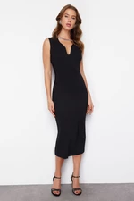 Trendyol Black Body-Fitting Shiny Stoned Collar Detailed Woven Elegant Evening Dress