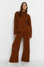 Trendyol Knitwear Top-Upper Set with Brown Regular Pants