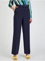 Orsay Tmavě modré dámské široké kalhoty s páskem - Dámské