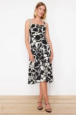 Trendyol Black Printed Thick Strap Zippered Midi Knitted Dress