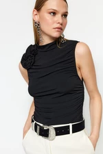 Trendyol Black Draped Rose Detailed Knitted Blouse