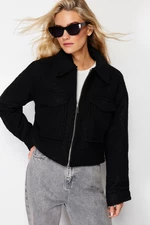 Trendyol Black Boucle Crop Slim Coat