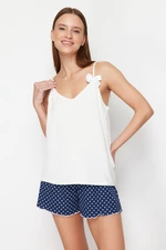 Trendyol White-Multicolor Polka Dot Ribbon Detailed Rope Strap Knitted Pajama Set