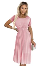 Pleated midi dress with wide belt Numoco