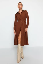 Trendyol Brown Belted Shirt Woven Dress Woven Woven Dress