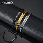 Atoztide Personalized Engrave Words Name Bar Nameplate Bracelet Stainless Steel For Men Women Adjustable Link Chain Jewelry Gift