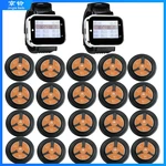 Wireless Paging System 2 Watch Receiver + 20 Super Thin 4 Keys Buttons Transmitter Guest Call for Restaurant Service