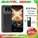 OUKITEL K15 Plus 10000mAh 6.52'' Smartphone 4GB+32GB Face ID Unlock Quad Core Android 10.0 13MP Triple Cameras Mobile Phone NFC