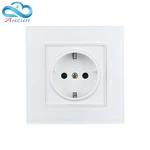 German standard wall tempered glass panel socket plug ground 16A eu standard socket 86