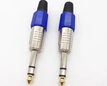 10pcs Audio microphone plug 6.5 stereo plug 6.35 big three core dual channel plug blue two-channel plug