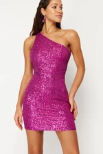 Trendyol Fuchsia Back Detailed Sequin Elegant Evening Dress