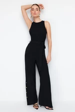 Trendyol Black Belted Snap Detailed Wide Leg Maxi Woven Jumpsuit