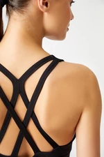 LOS OJOS Black Supported Covered Sports Bra with Back Detail
