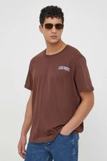 Bavlnené tričko Les Deux hnedá farba, s potlačou, LDM101113