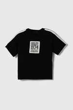 Detské bavlnené tričko Sisley čierna farba, s nášivkou