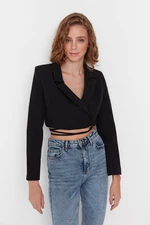 Trendyol Black Crop Woven Lined Double Breasted Closure Blazer Jacket