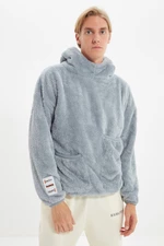 Trendyol Gray Unisex Oversize/Wide Fit Double Pocket Label Detail Warm Plush Sweatshirt