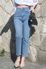 Madmext Light Blue Slim Fit Women's Mom Jeans