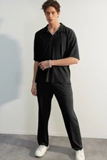 Trendyol Limited Edition Black Relaxed Cut/Wide Leg Textured Hidden Cord Sweatpants