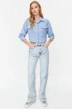 Trendyol Blue Pocket Detailed Crop Aerobin Regular Fit Woven Shirt