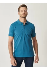 ALTINYILDIZ CLASSICS Męski Aviator Niebieski 100% bawełna z podwiniętym kołnierzykiem Slim Fit Slim Fit Polo Neck T-shirt z krótkim rękawem.