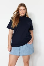 Trendyol Curve Navy Blue Collar Ribbed Boyfriend Knitted T-shirt