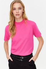 Trendyol Dark Pink 100% Cotton Basic High Neck Knitted T-Shirt