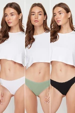 Trendyol Black-White-Mint 3-Pack Cotton Lace Detail Classic Knitted Briefs